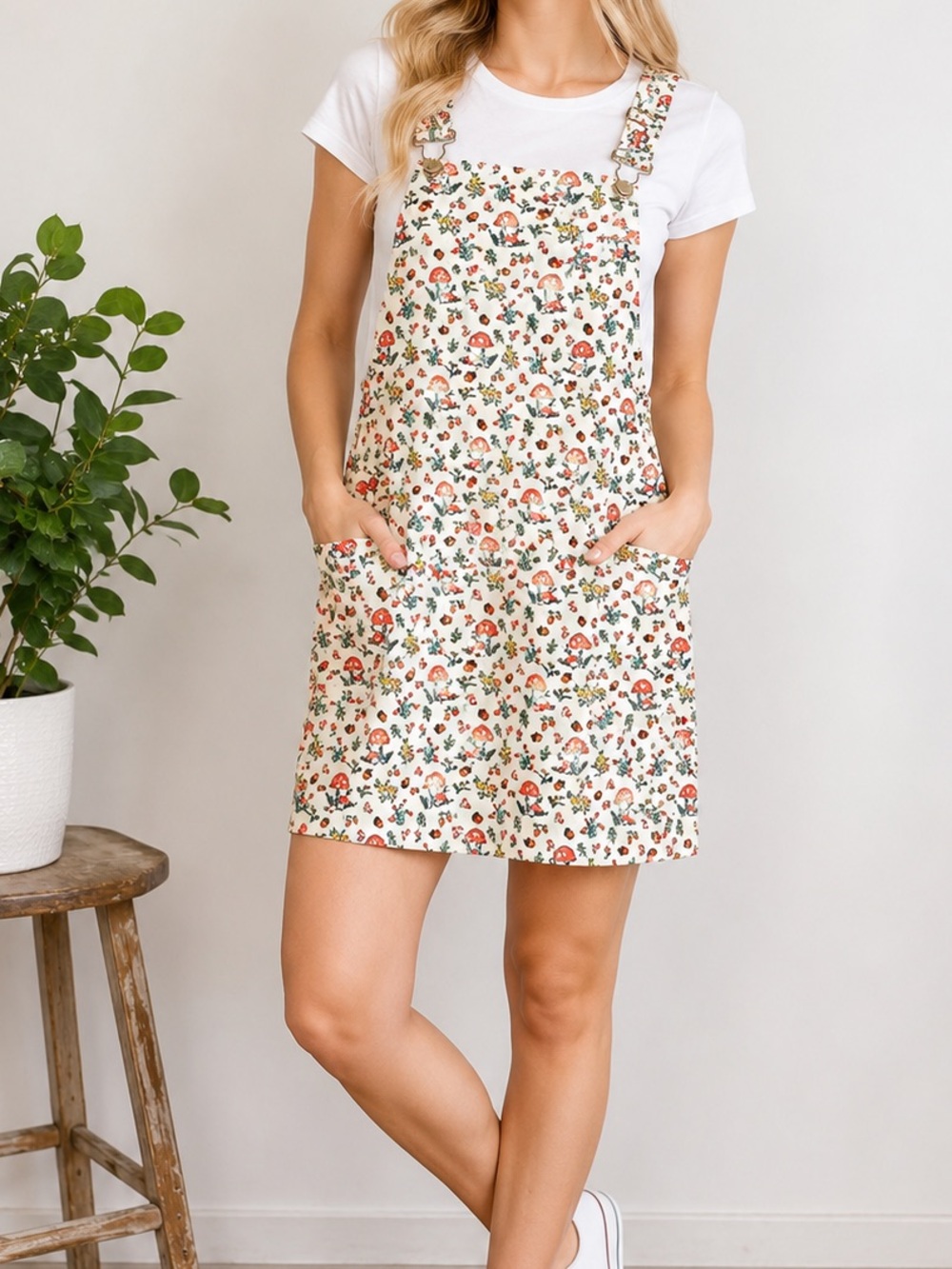 LA Soul Dreamy Mushroom Corduroy Overall Mini Dress | Size M